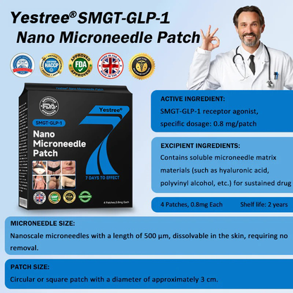 Yestree®👨‍⚕️ Nano Microneedle Patch with SMGT-GLP-1 & Matrixyl 3000 – Slimming, Skin Tightening, Blood Sugar Support, No Injection, 7-Day Result